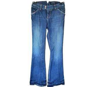 London Denim Y2K 2000s Style Indie Grunge Low Rise Flare Long Blue Jeans Preppy